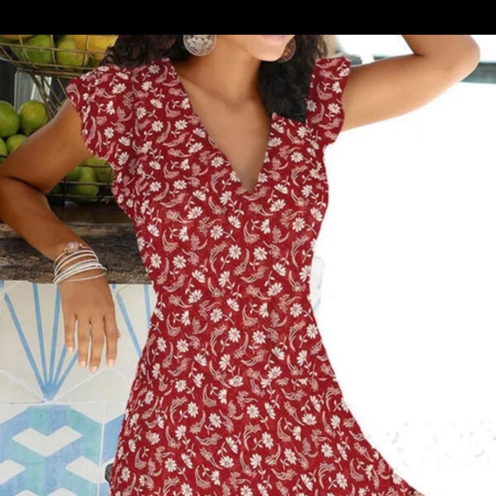 Floral, short sleeve, v neck print dress